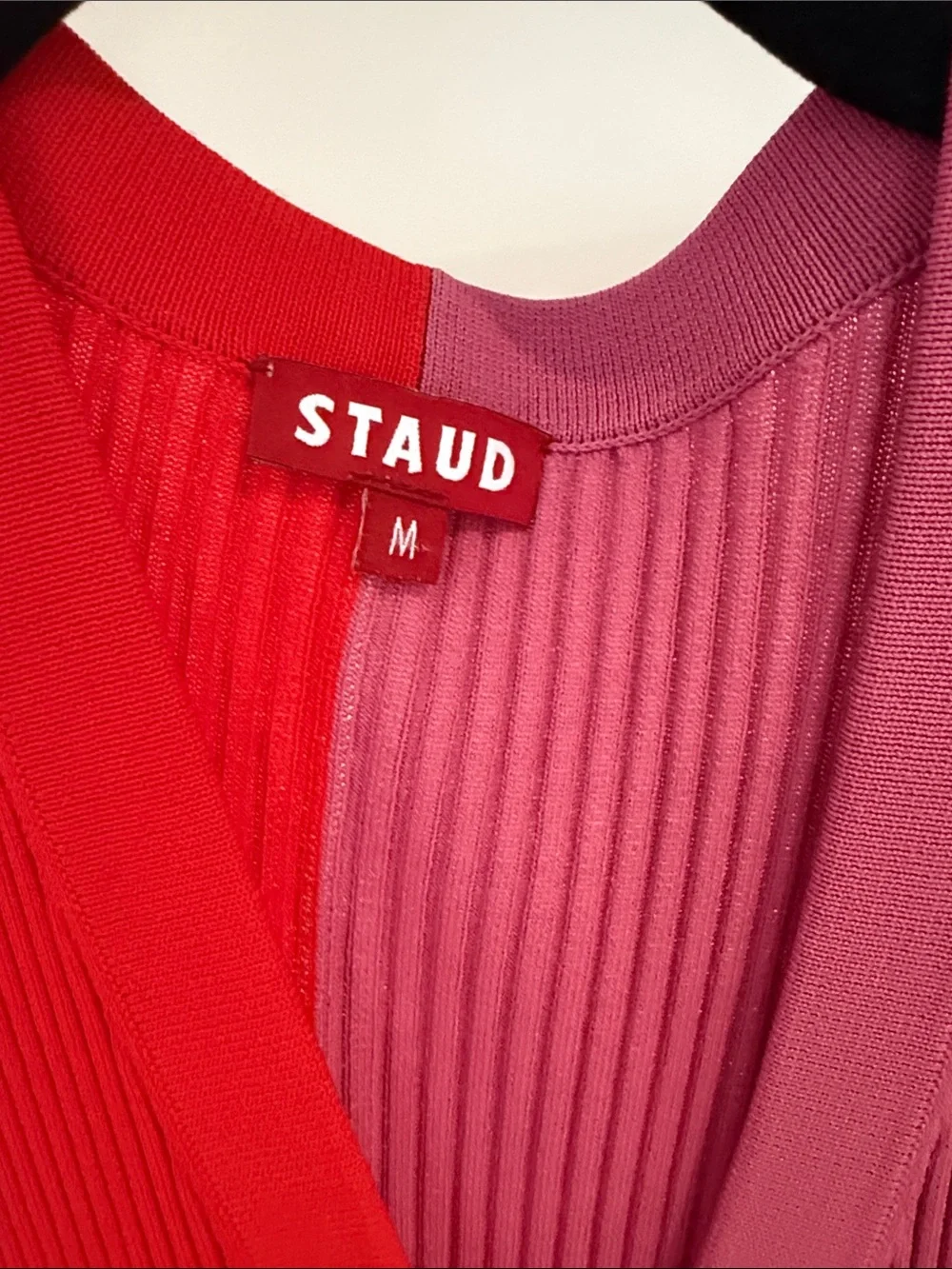 STAUD Two-Tone Red & Pink Ribbed Button-Front Maxi Dress - Picture 2 of 6